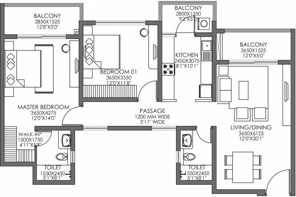 Godrej Habitat (2BHK+2T (912.56 sq ft) 912.56 sq ft)