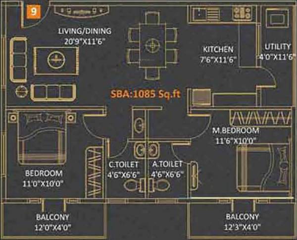 Kingston Royale (2BHK+2T (1,085 sq ft) 1085 sq ft)