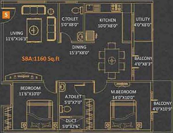 Kingston Royale (2BHK+2T (1,160 sq ft) 1160 sq ft)