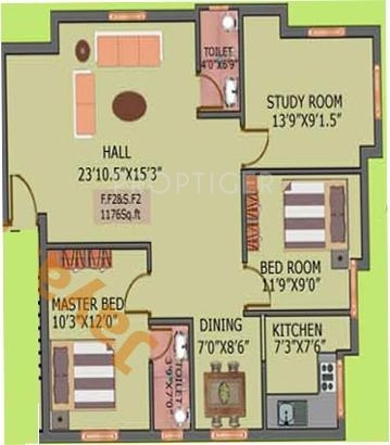 Jayam Mithra (2BHK+2T (1,176 sq ft)   Study Room 1176 sq ft)