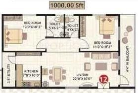 Amrutha Residency (2BHK+2T (1,000 sq ft) 1000 sq ft)