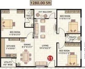 Amrutha Residency (3BHK+2T (1,280 sq ft) 1280 sq ft)