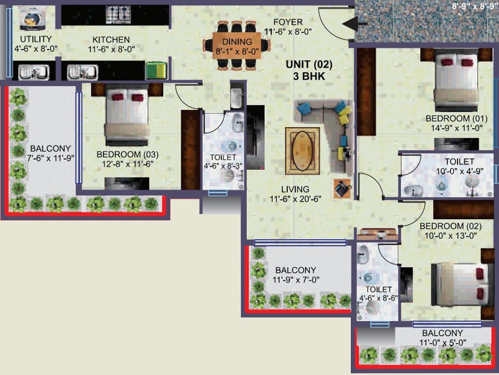 Krish Eirianwen (3BHK+3T (1,845 sq ft) 1845 sq ft)