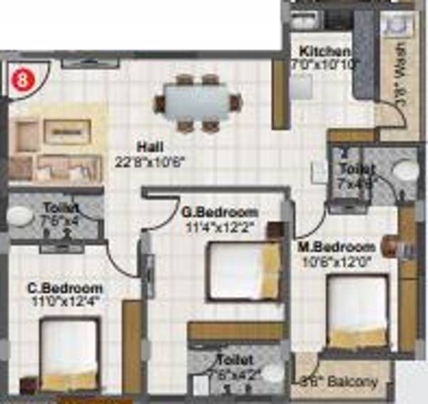 SM Infra Platina (3BHK+3T (1,345 sq ft) 1345 sq ft)