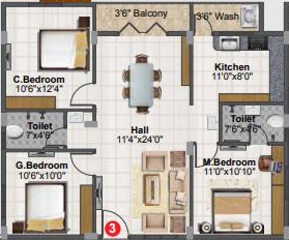 SM Infra Platina (3BHK+2T (1,290 sq ft) 1290 sq ft)