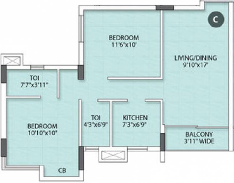 Rishi Ventoso (2BHK+2T (1,071 sq ft) 1071 sq ft)