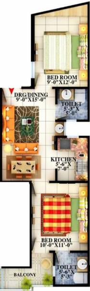 Kritak Metro Apartment (2BHK+2T (840 sq ft) 840 sq ft)