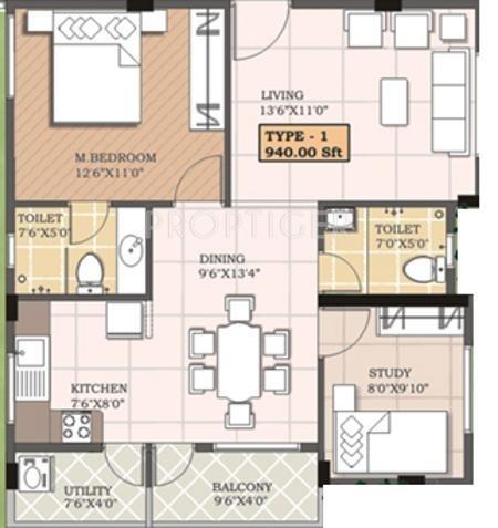 Bharat Creative North Nest (1BHK+2T (940 sq ft)   Study Room 940 sq ft)