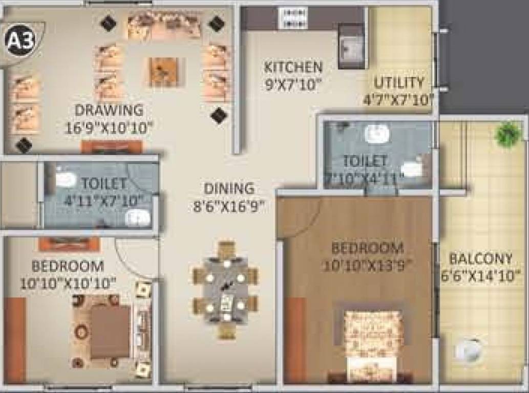 ELV Kingsland (2BHK+2T (1,290 sq ft) 1290 sq ft)