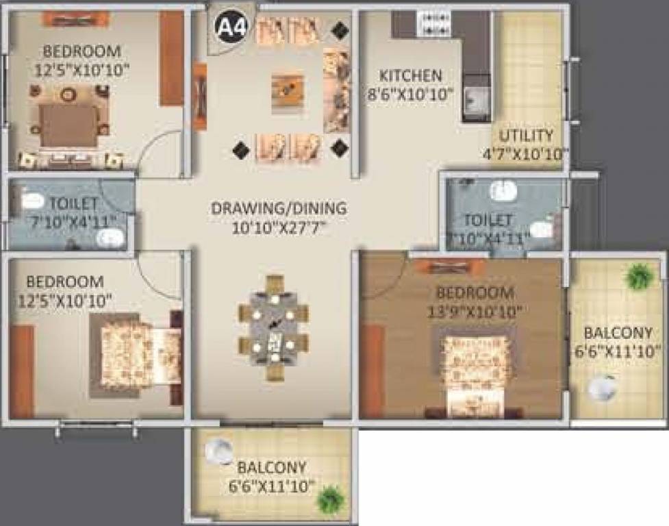 ELV Kingsland (2BHK+2T (1,615 sq ft) + Study Room 1615 sq ft)