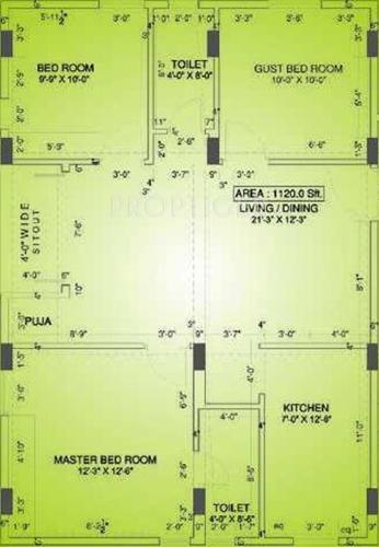 Magnum Vasudha Lotus (3BHK+2T (1,120 sq ft)   Pooja Room 1120 sq ft)