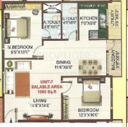 i1 Amarachandra Pranav (2BHK+2T (1,085 sq ft) 1085 sq ft)