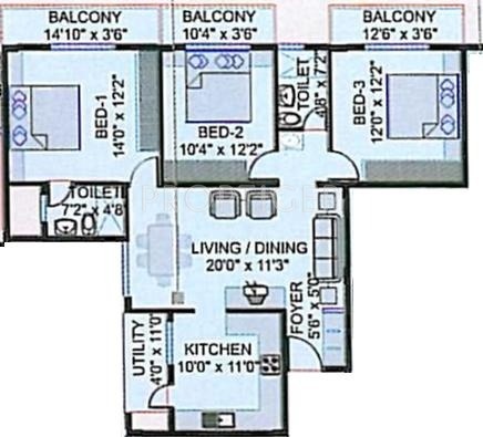 Aban Humming Bees (3BHK+2T (1,315 sq ft) 1315 sq ft)
