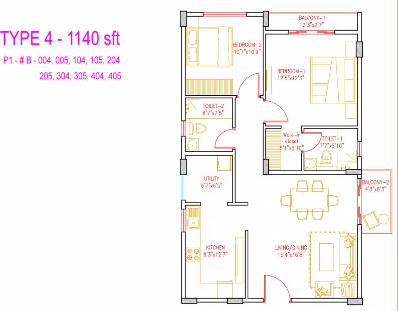 NR Windgates (2BHK+2T (1,140 sq ft) 1140 sq ft)