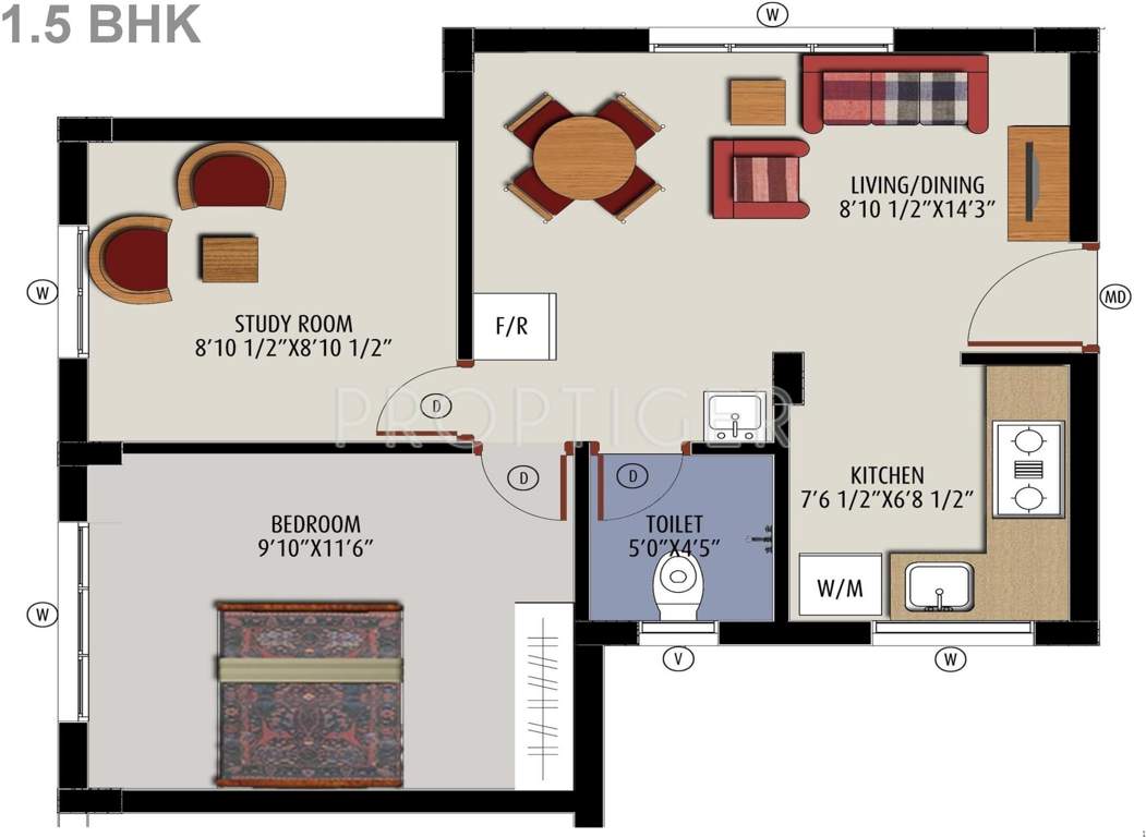Mahindra Nova (1BHK+1T (605 sq ft) + Study Room 605 sq ft)