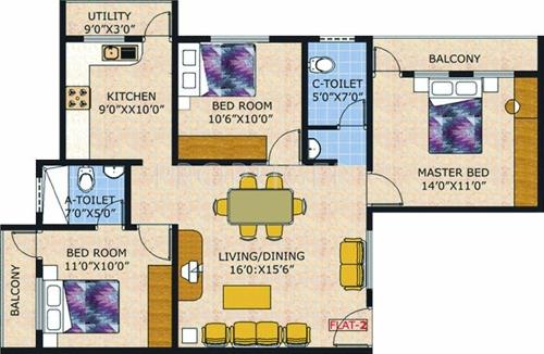 Vintage Shelters Vintage Blosoom Floor Plan (3BHK+3T)