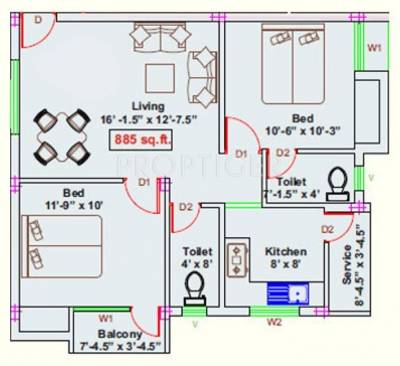 RKN Jayam Flats (2BHK+2T (885 sq ft) 885 sq ft)