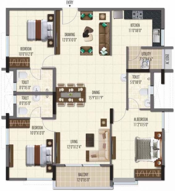 Ramky One Galaxia Phase II (3BHK+3T (1,664.96 sq ft) 1664.96 sq ft)