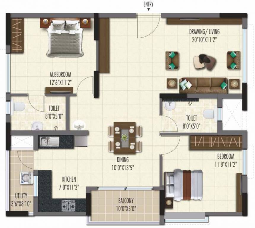Ramky One Galaxia Phase II (2BHK+2T (1,270.03 sq ft) 1270.03 sq ft)