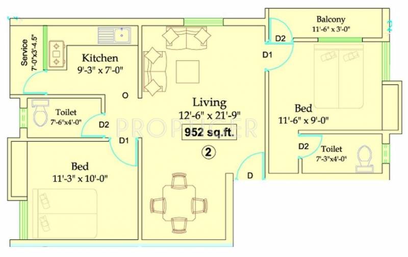 RKN Seeralam Flats (2BHK+2T (952 sq ft) 952 sq ft)