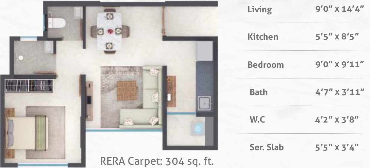 Poddar Wondercity Phase I (1BHK+1T (303.87 sq ft) 303.87 sq ft)