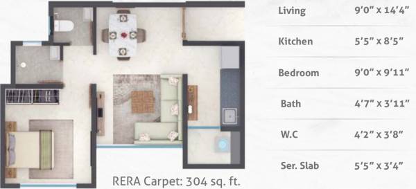 Poddar Wondercity Phase III (1BHK+1T (303.87 sq ft) 303.87 sq ft)