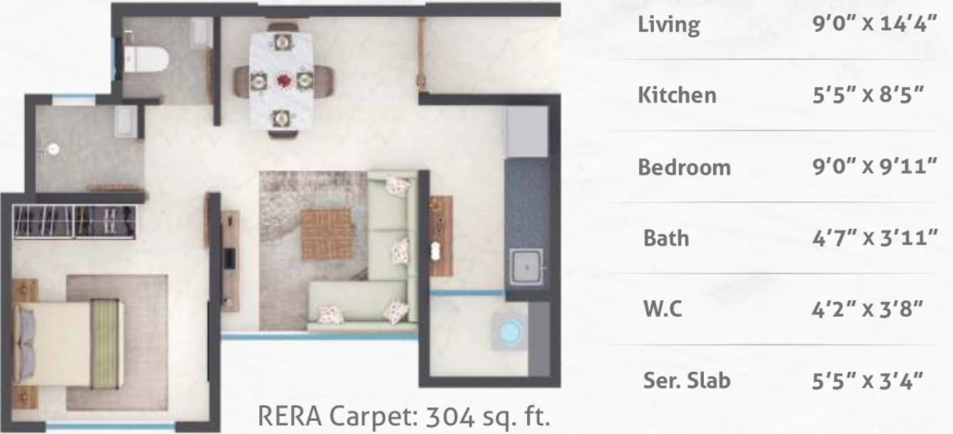 Poddar Wondercity Phase III (1BHK+1T (303.87 sq ft) 303.87 sq ft)