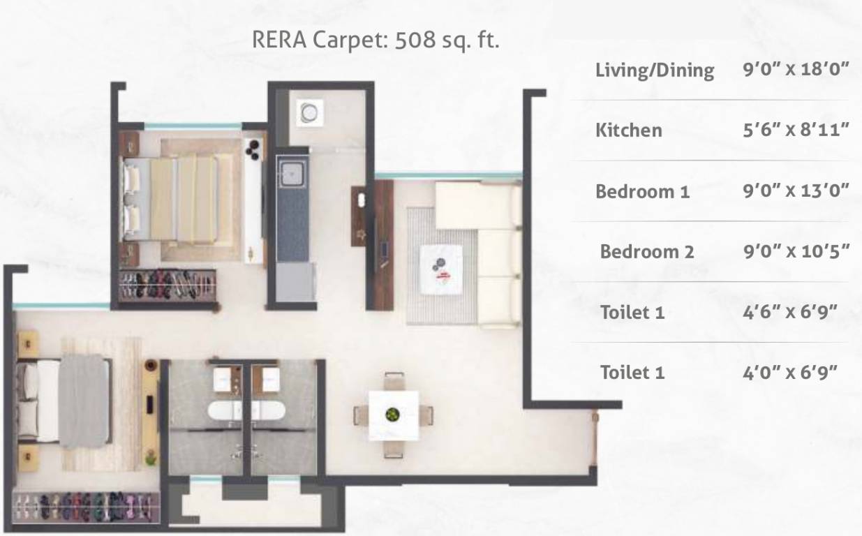 Poddar Wondercity Phase IV (2BHK+2T (508.16 sq ft) 508.16 sq ft)