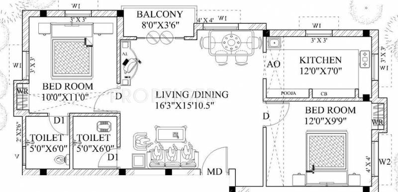 Guru Akshaya Apartments (2BHK+2T (925 sq ft) 925 sq ft)