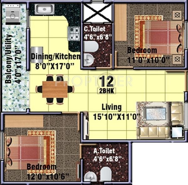 DS DSMAX SELDONS (2BHK+2T (1,046 sq ft) 1046 sq ft)