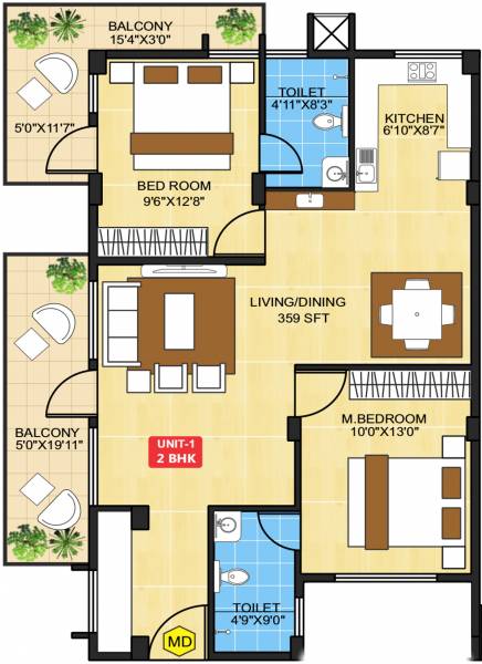 Atreya Vasumathi Fortune (2BHK+2T (1,204 sq ft) 1204 sq ft)