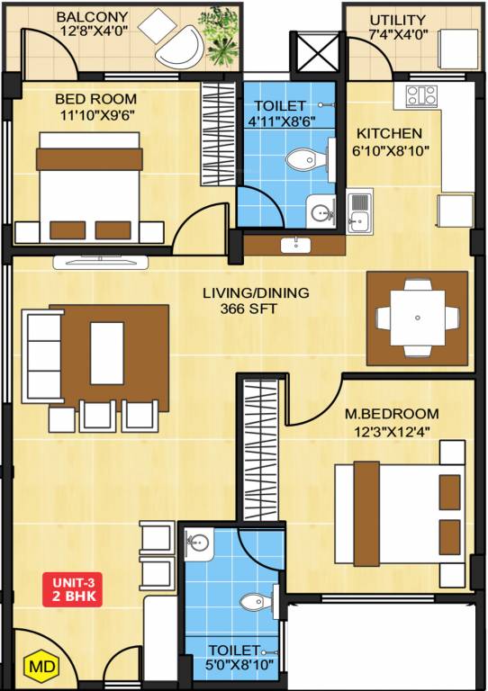 Atreya Vasumathi Fortune (2BHK+2T (1,097 sq ft) 1097 sq ft)