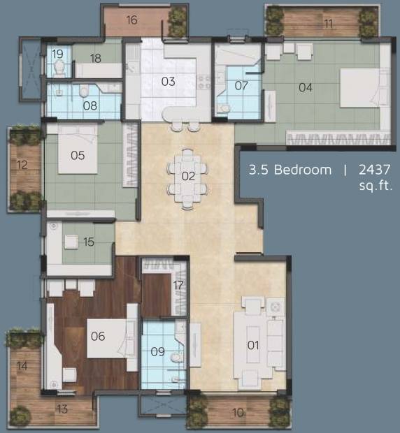PCOC Lanai (3BHK+3T (2,437 sq ft) + Study Room 2437 sq ft)