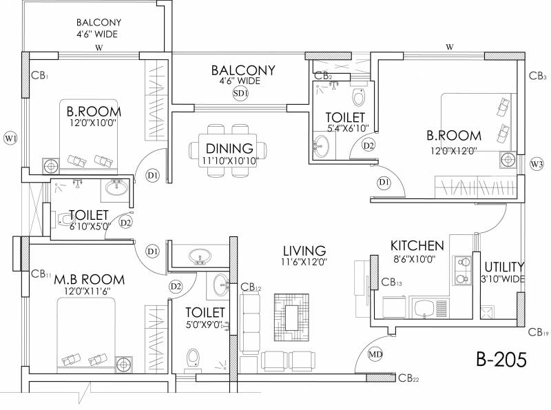 Perody Classic (3BHK+3T (1,496 sq ft) 1496 sq ft)