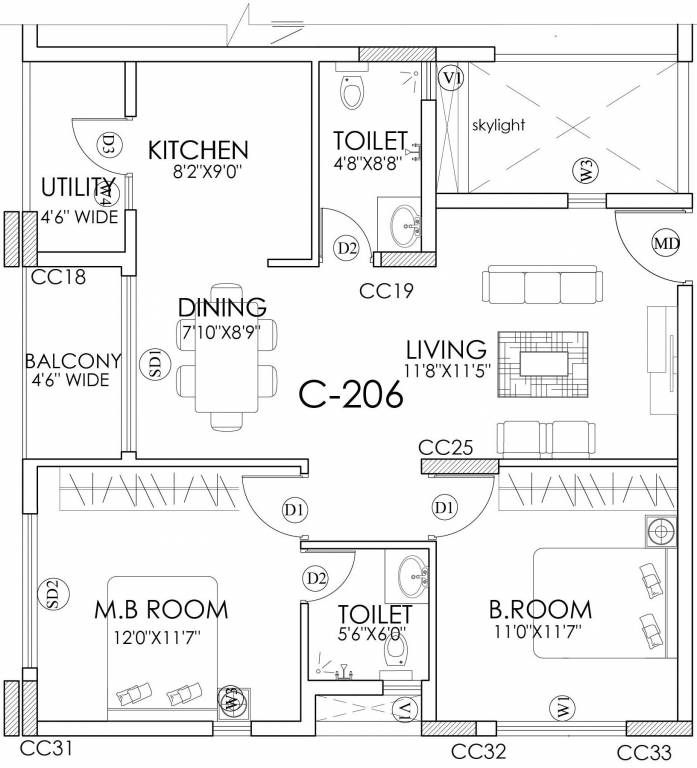 Perody Classic (2BHK+2T (1,061 sq ft) 1061 sq ft)