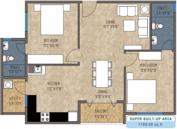 Mithuna White Bells (2BHK+2T (1,189 sq ft) 1189 sq ft)