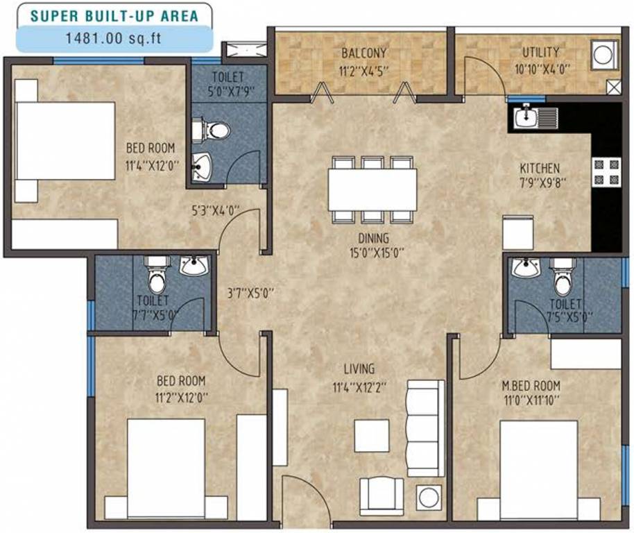 Mithuna White Bells (3BHK+3T (1,481 sq ft) 1481 sq ft)