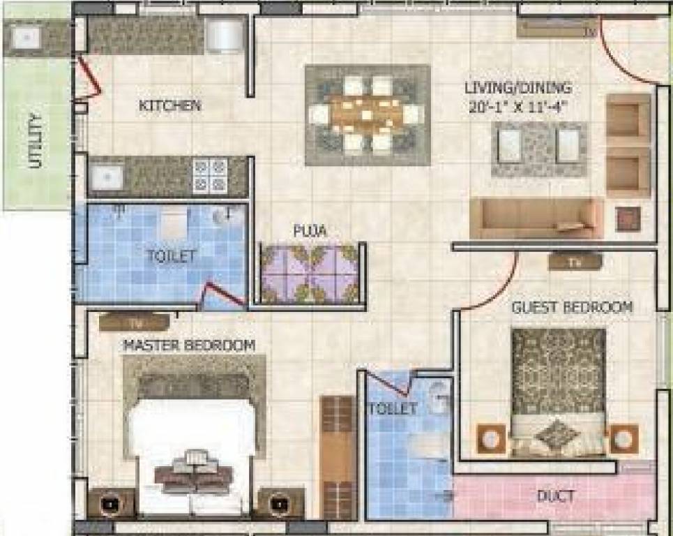 Inspire South (2BHK+2T (1,077 sq ft) + Pooja Room 1077 sq ft)