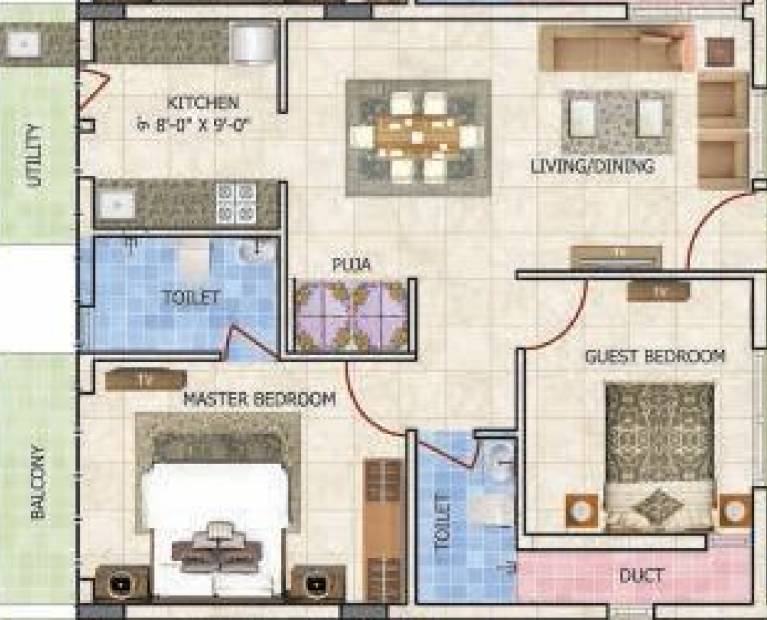 Inspire South (2BHK+2T (1,064 sq ft) + Pooja Room 1064 sq ft)