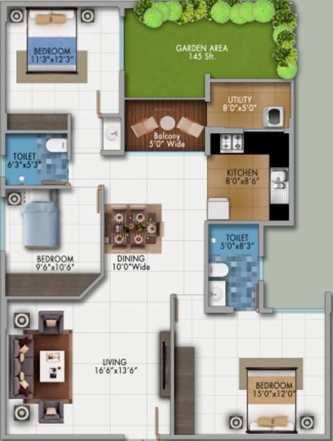 Sumukha Tropical Garden (3BHK+2T (1,474 sq ft) 1474 sq ft)