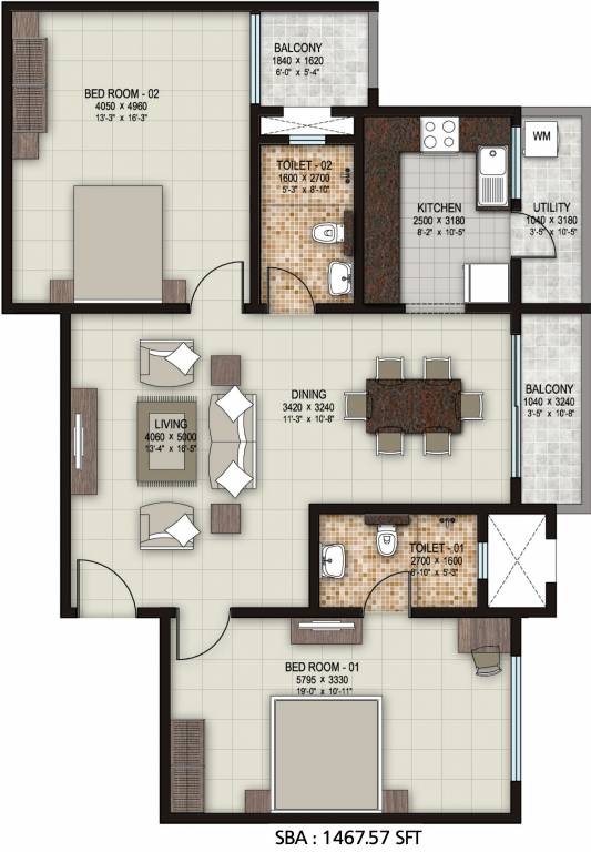 Sobha Elan (2BHK+2T (1,467.57 sq ft) 1467.57 sq ft)