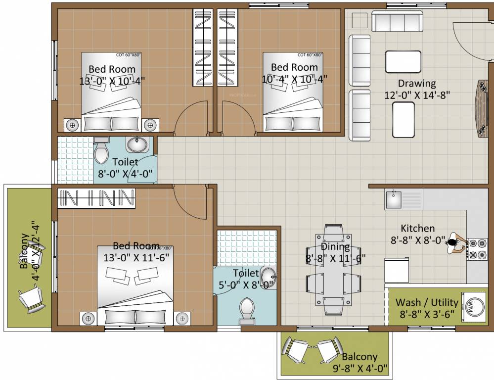 Cansa Dhaiya (3BHK+3T (1,105.5 sq ft) 1105.5 sq ft)