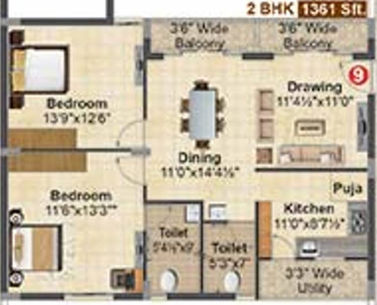 Madhavaram Serenity (2BHK+2T (1,360.99 sq ft) + Pooja Room 1360.99 sq ft)