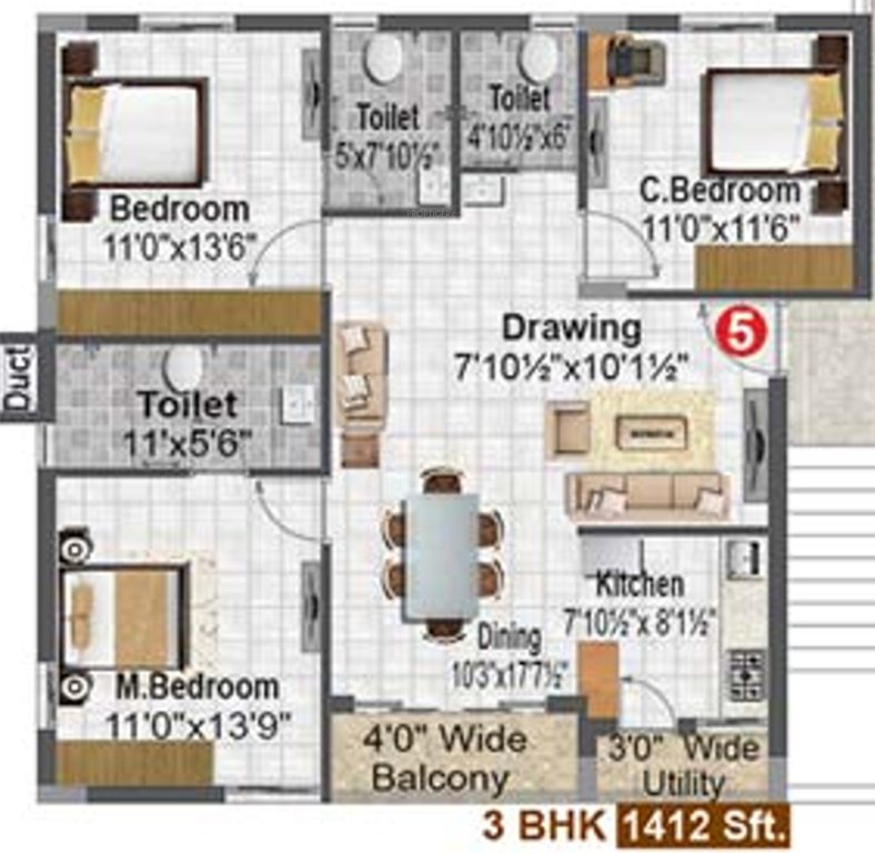 Madhavaram Serenity (3BHK+3T (1,411.90 sq ft) 1411.9 sq ft)