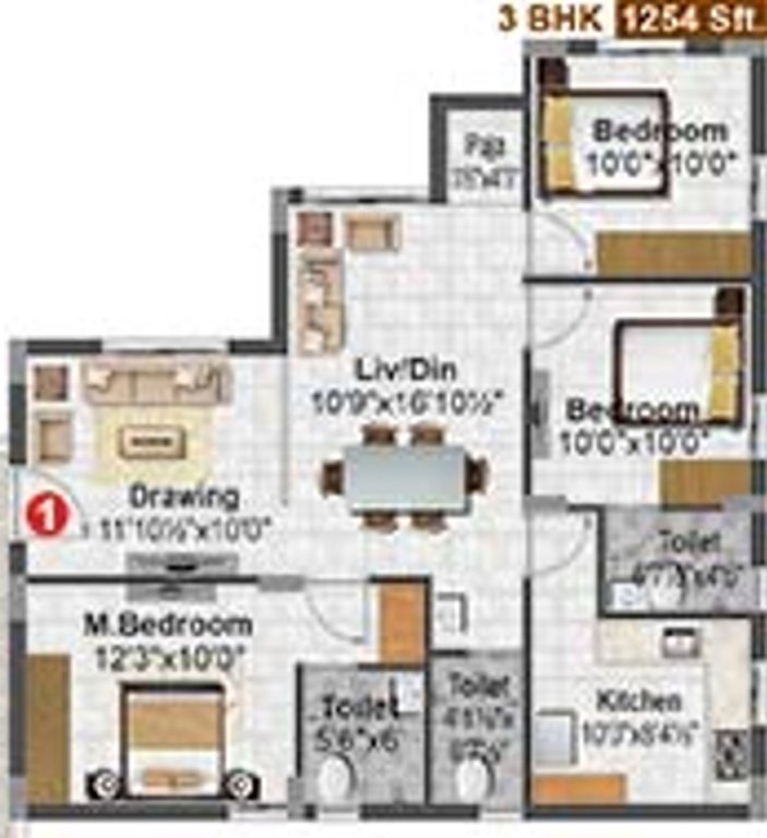 Madhavaram Serenity (3BHK+3T (1,254.00 sq ft) 1254 sq ft)