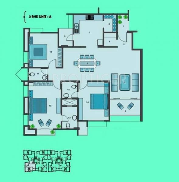Pacifica La Habitat Floor Plan (3BHK+3T)