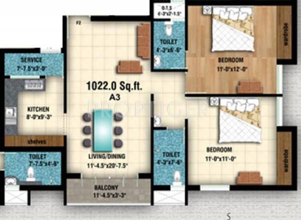 Anitech Blossomm A (2BHK+2T (1,020 sq ft) 1020 sq ft)
