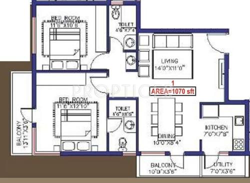 Saveria Oaks Wood (2BHK+2T (1,070 sq ft) 1070 sq ft)