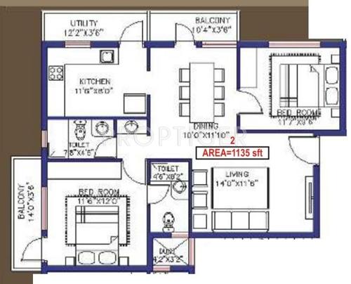 Saveria Oaks Wood (2BHK+2T (1,135 sq ft) 1135 sq ft)
