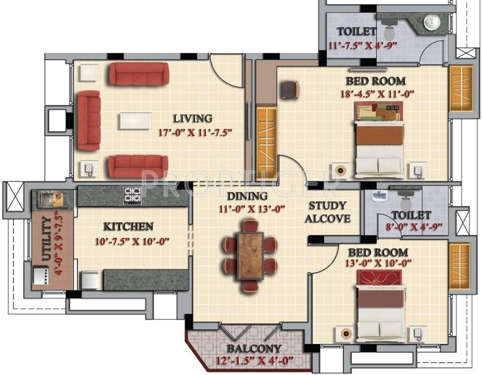 Casagrand Lakshmi (2BHK+2T (1,414 sq ft)   Study Room 1414 sq ft)